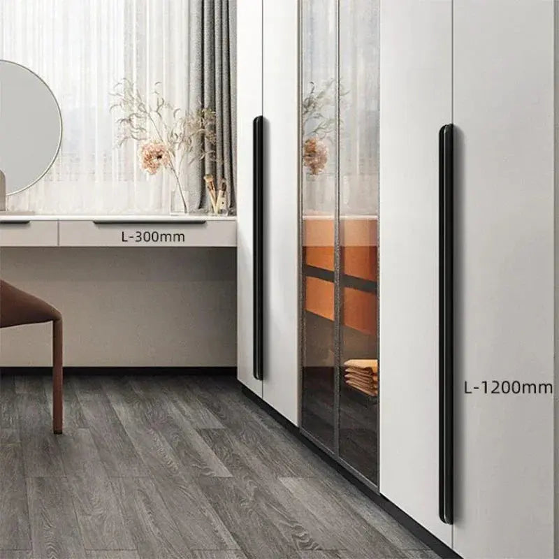 80-1200mm Black Gold Aluminum Alloy Edge Sealed Curved Handle Cabinet Drawer Door Invisible Long Handle Kitchen Black Door Handle