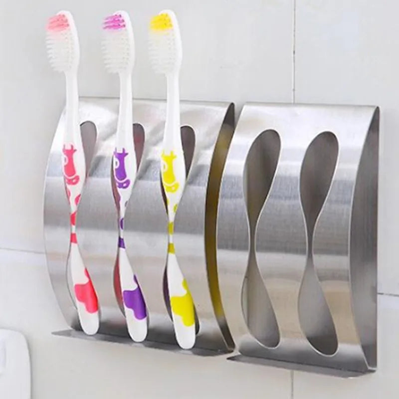 1PC Wall Mount Toothbrush Holder 3/2 Hook Self-Adhesive Tooth Brush Organizer Box Stainless Steel Bathroom Accessories NEW