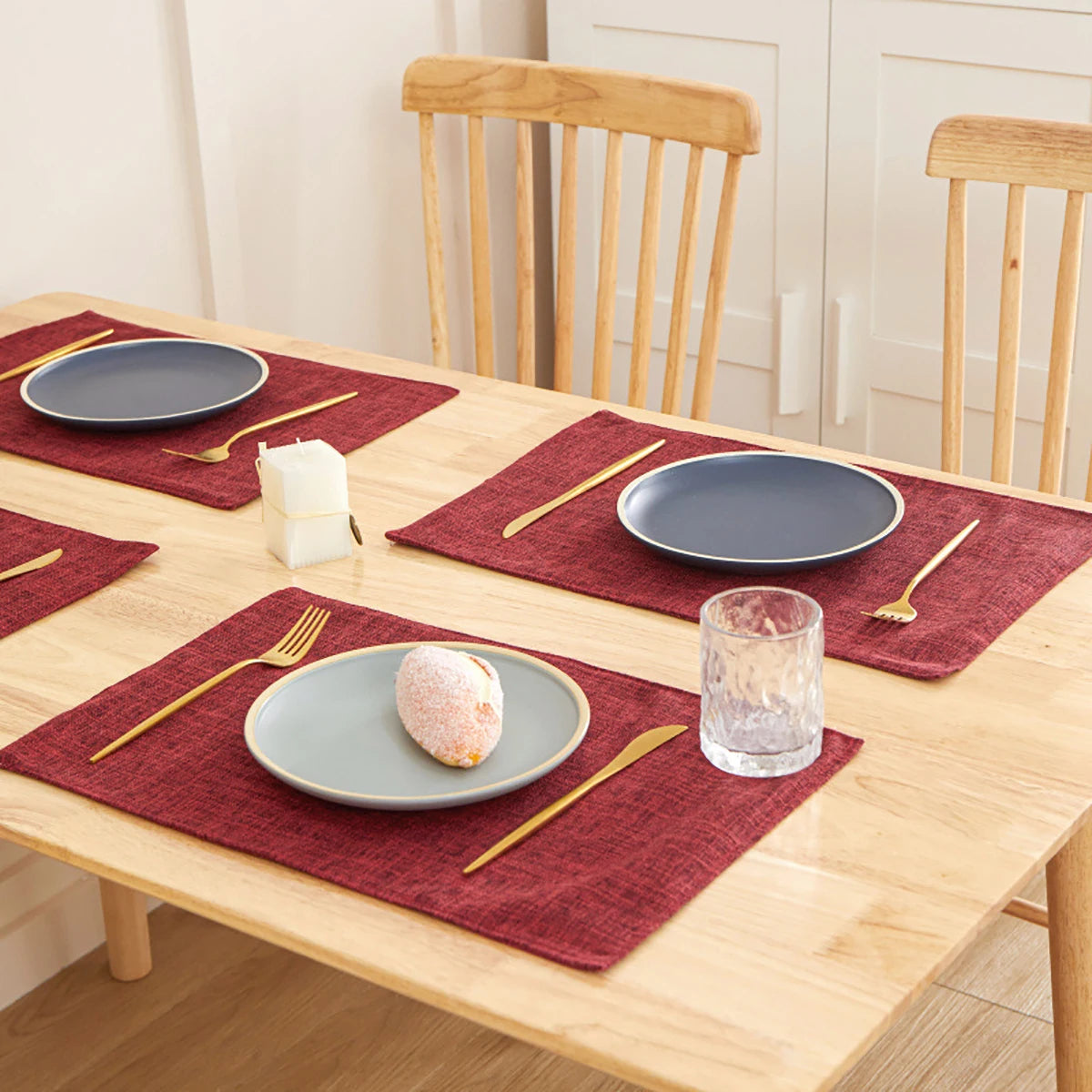 30X46 CM Linen Solid Color Dining Table Mat Fashion Style Western Dining Table Bowl Cup Rectangle Placemats Table Decoration