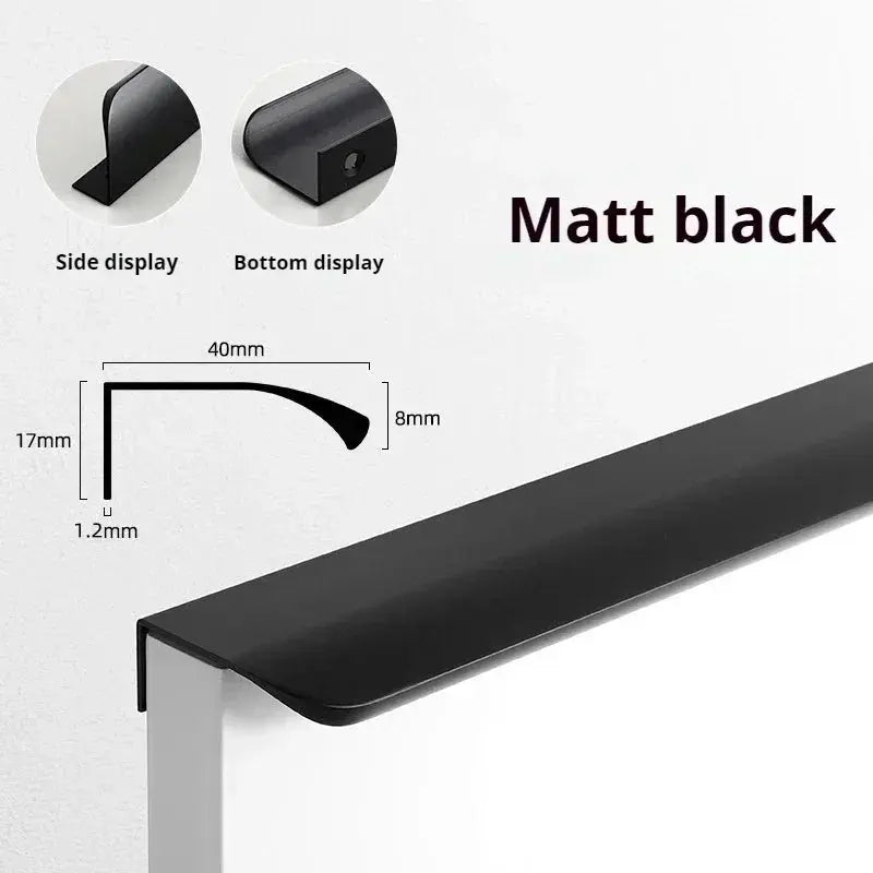 80-1200mm Black Gold Aluminum Alloy Edge Sealed Curved Handle Cabinet Drawer Door Invisible Long Handle Kitchen Black Door Handle