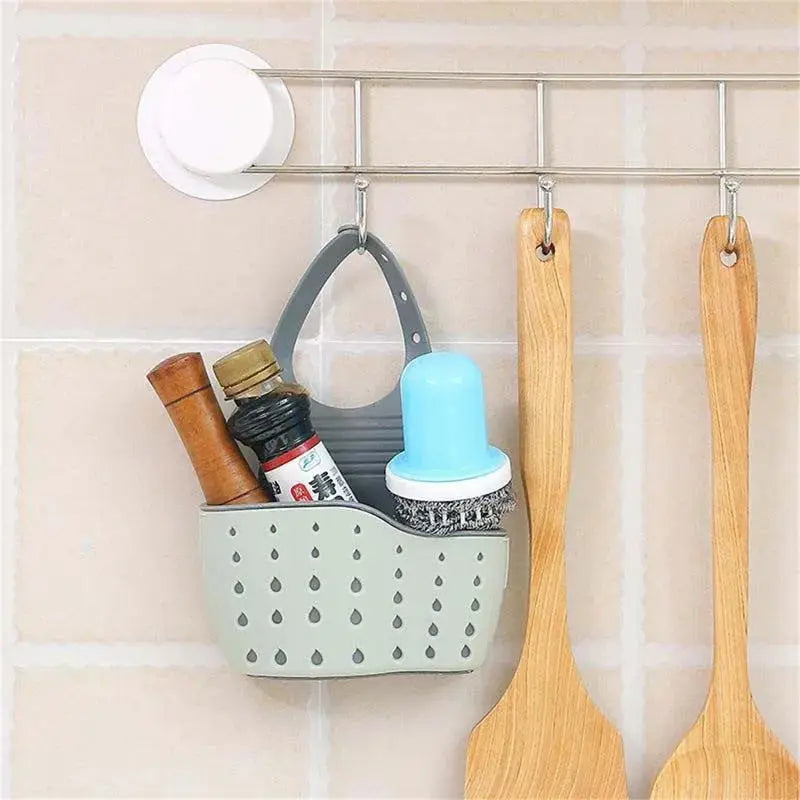 Sink Draining Hanging Basket Adjustable Kitchen Accessories Rubber Sink Bag Soap Sponge Shelf Faucet Holder for Bathroom 1PC