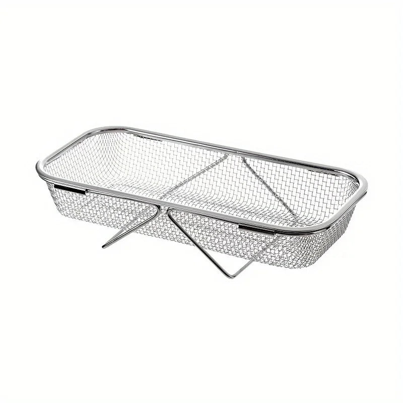 1 Set Stainless Steel Over Sink Colander with Telescopic Handle - Metal Mesh Strainer Basket for Washing Fruits & Vegetables