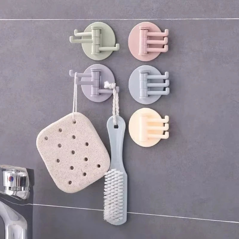 Seamless Adhesive Hook Rotatable Strong Bearing Stick Hook Kitchen Wall Hanger Bathroom Kitchen Supplies
