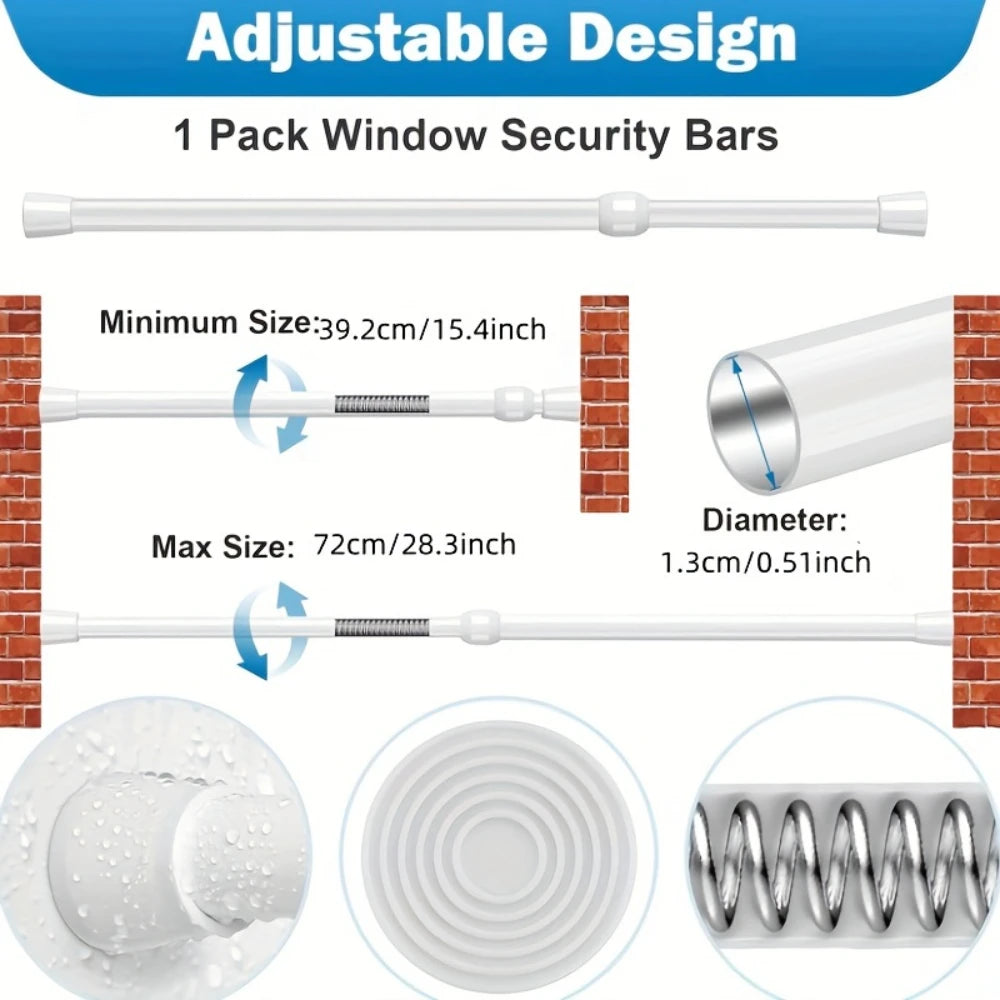 Adjustable Metal Window & Door Safety Bar – Secure Sliding Lock with Rubber Tips