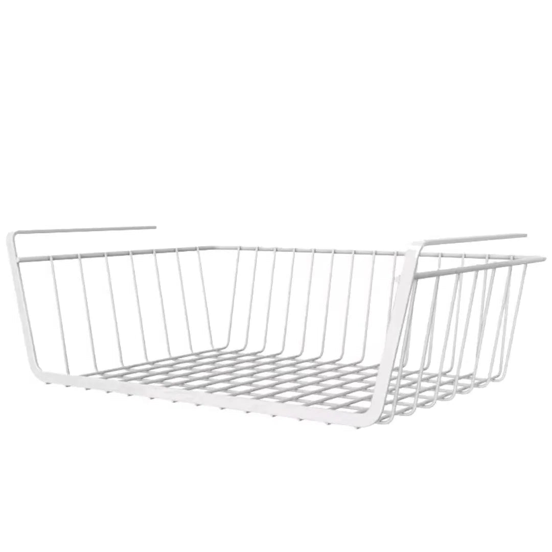 1pc White/Black Hanging Net Basket Iron Material Large Capacity Hanging Under Cabinet Wall Wardrobe Storage Basket Kitchen Tools