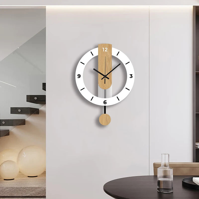 White wood grain acrylic creative pendulum clock silent clock living room bedroom kitchen office home decoration