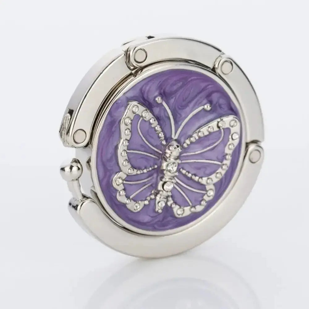 Round Metal Hanger Hook Holder Unique Folding Portable Butterfly Pattern Fashion Table Hook 1Pcs Crystal Alloy Purse Handbag Bag