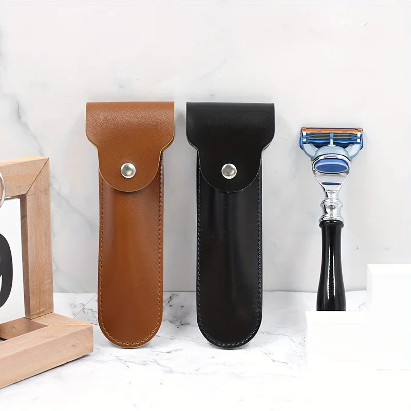 Manual Razor Leather Case, Travel Beard Trimmer Accessories Razor Small Bag Beard Repair Portable Leather Storage Bag