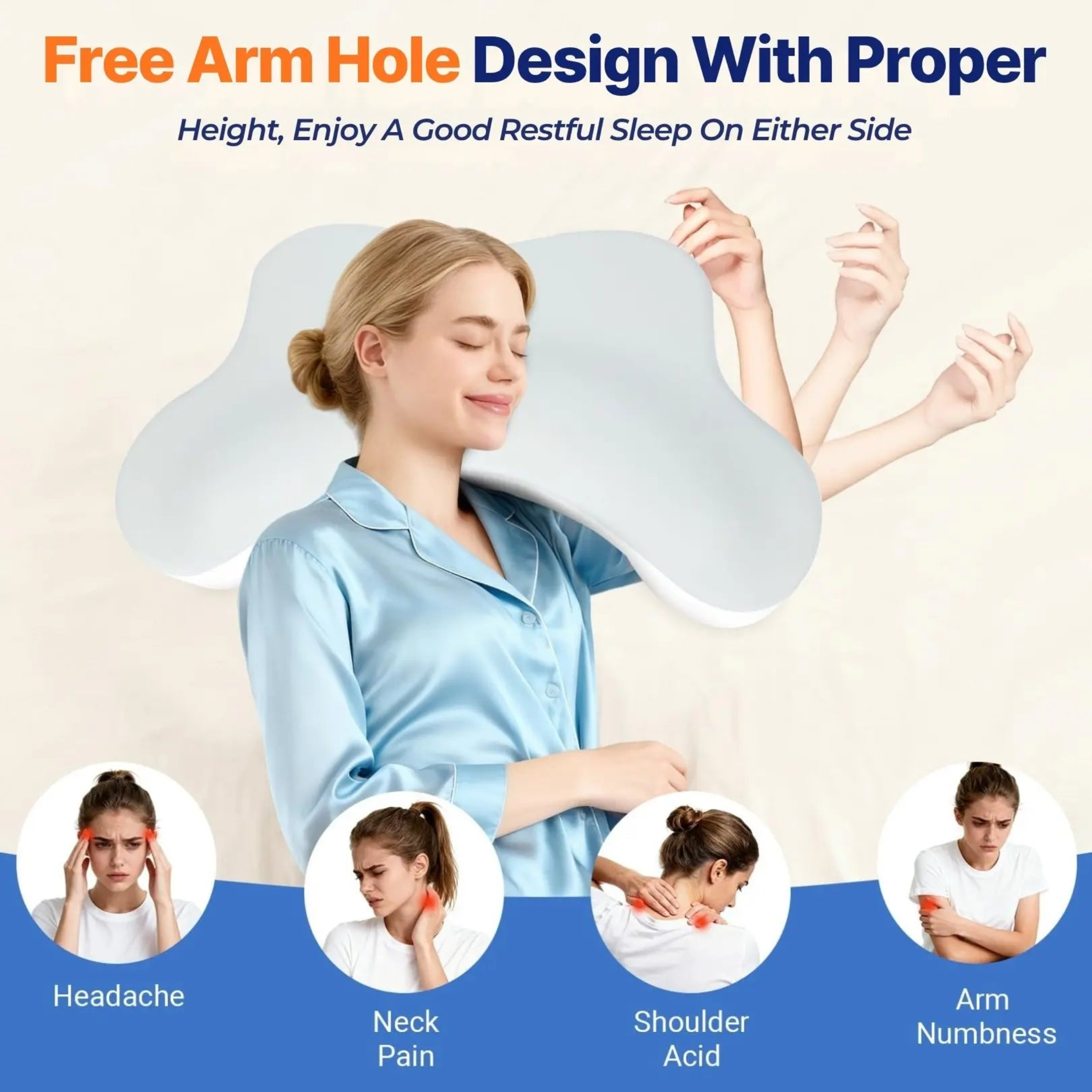 Goodinary® Side Sleeper Pillow with Arm Holes
