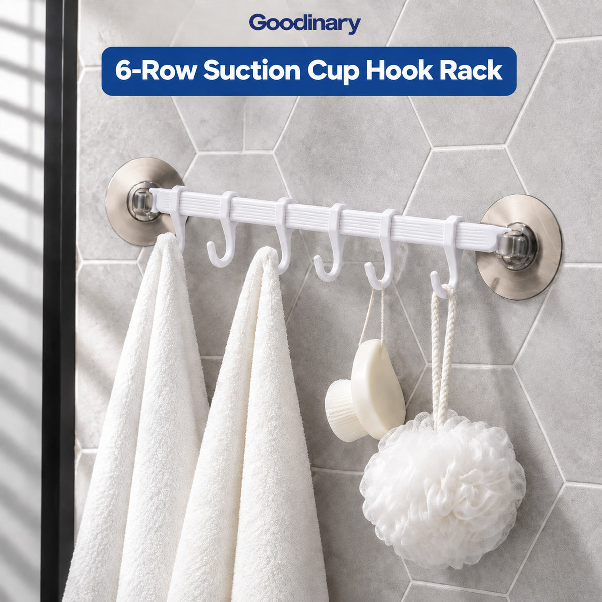 Goodinary® 6-Row Suction Cup Hook Rack