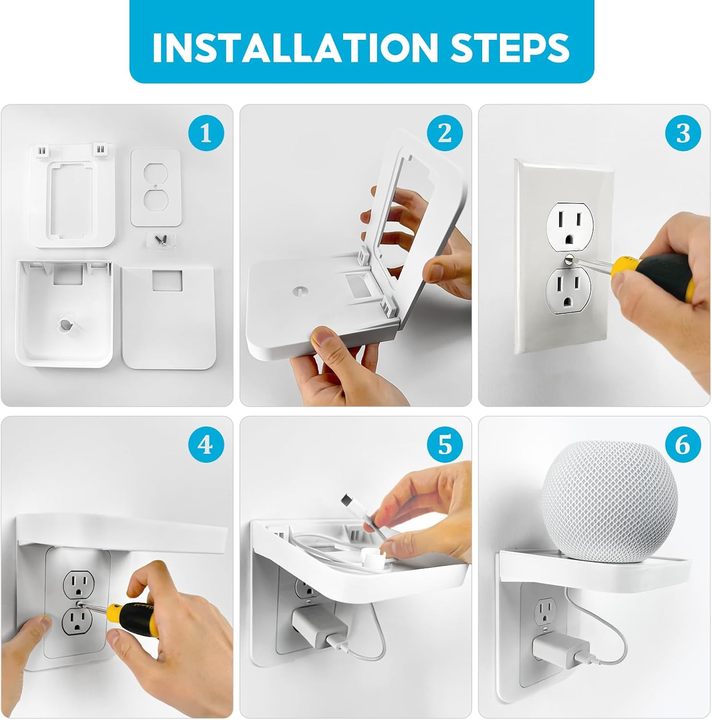 White Plastic Glossy Eco-friendly Wall Outlet Shelf Cord Storage Standard Vertical Duplex Organizer Contemporary Bathroom Decor