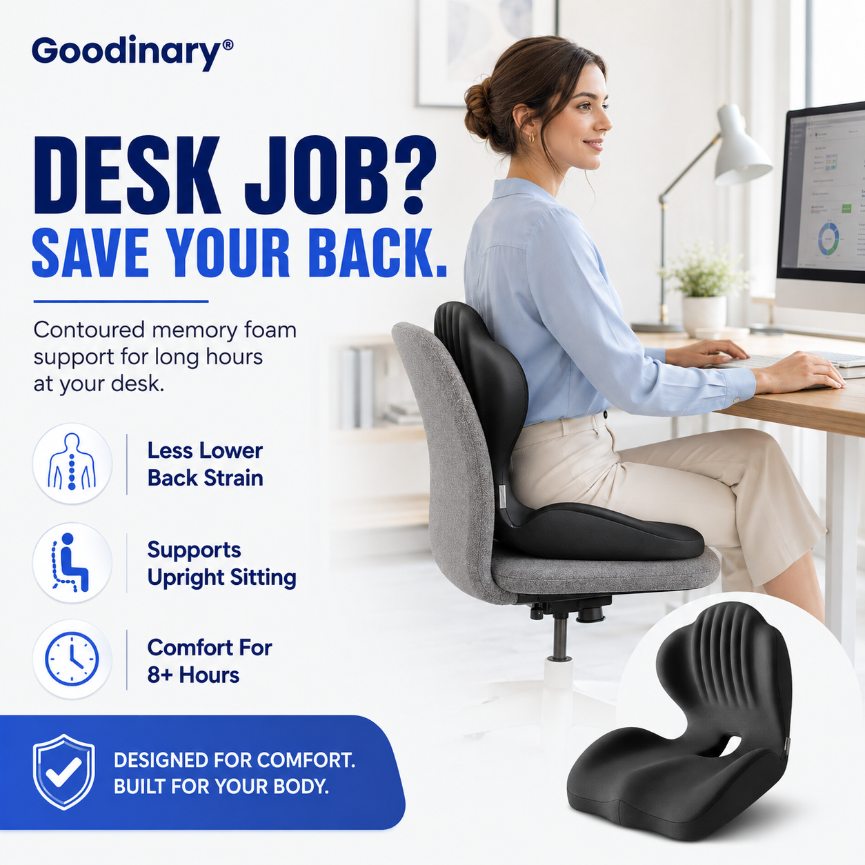 Goodinary® Memory Foam Seat Cushion Contoured Sitting Pad