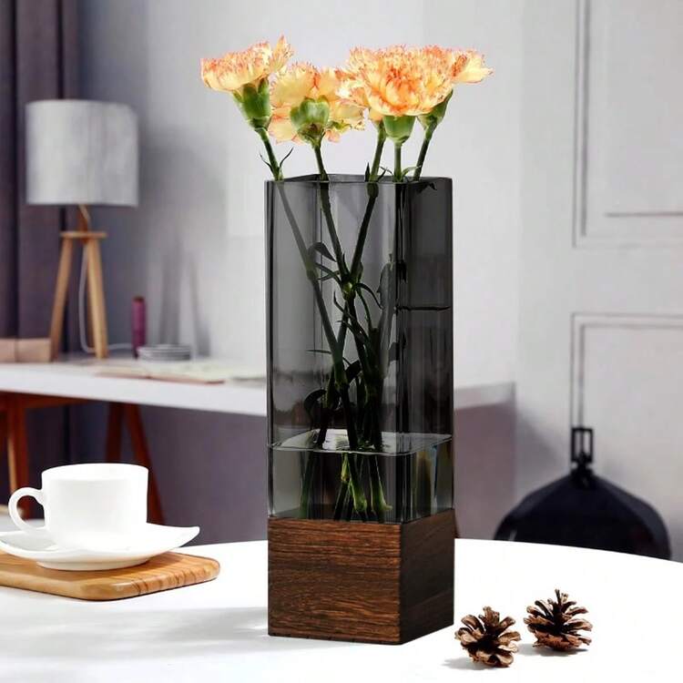 Goodinary® Square Wooden-Base Acrylic Vase