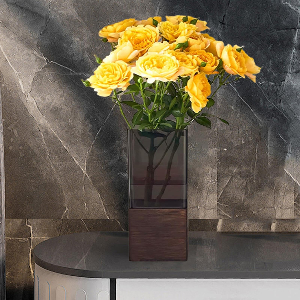 Goodinary® Square Wooden-Base Acrylic Vase