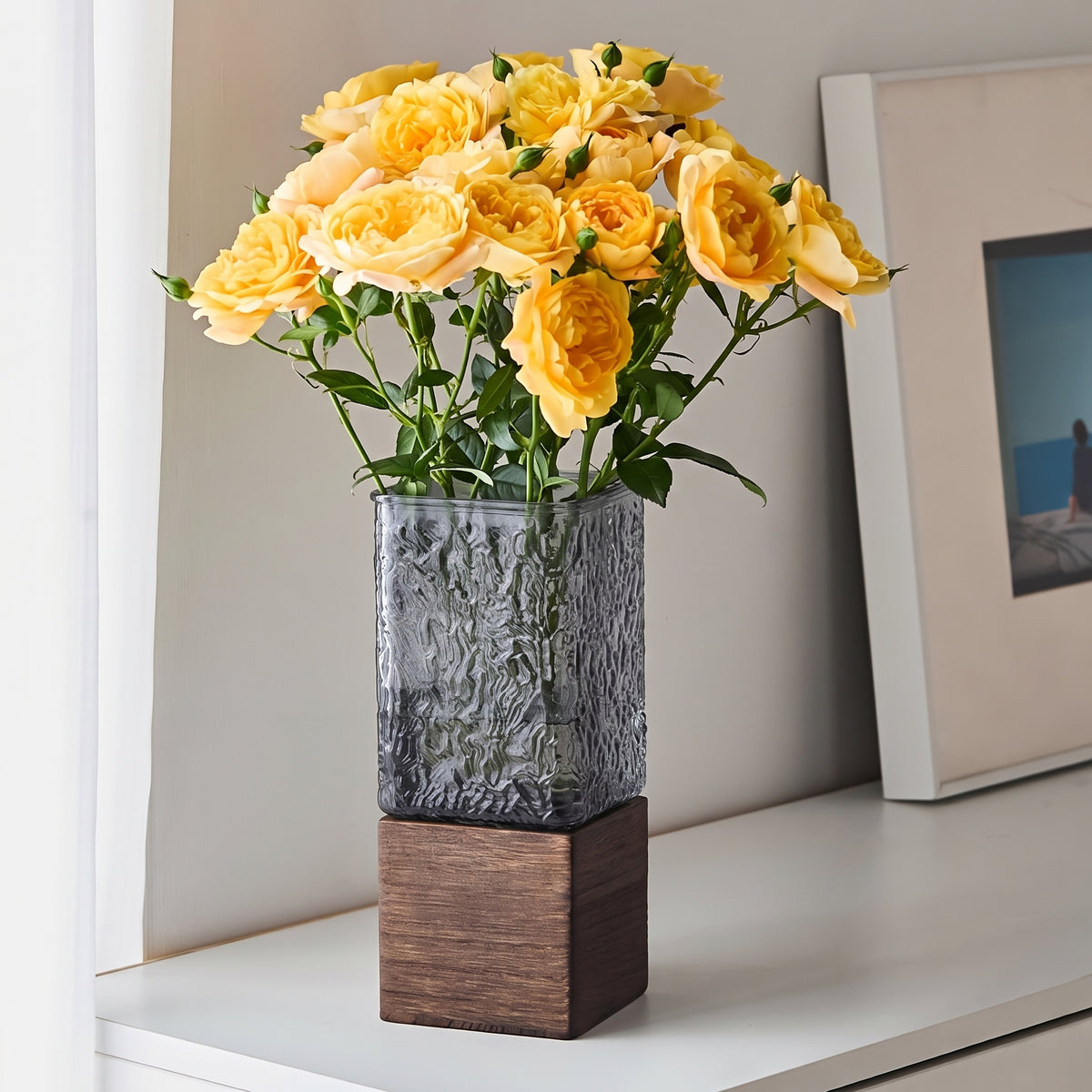 Goodinary® Square Wooden-Base Acrylic Vase