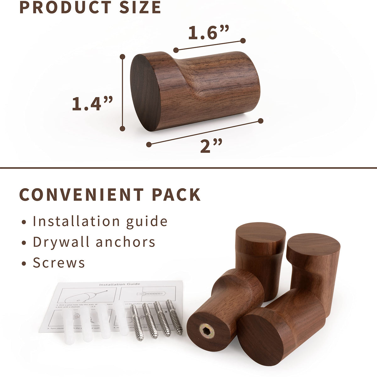 Goodinary® Minimalist Wood Hook (4 Pcs)