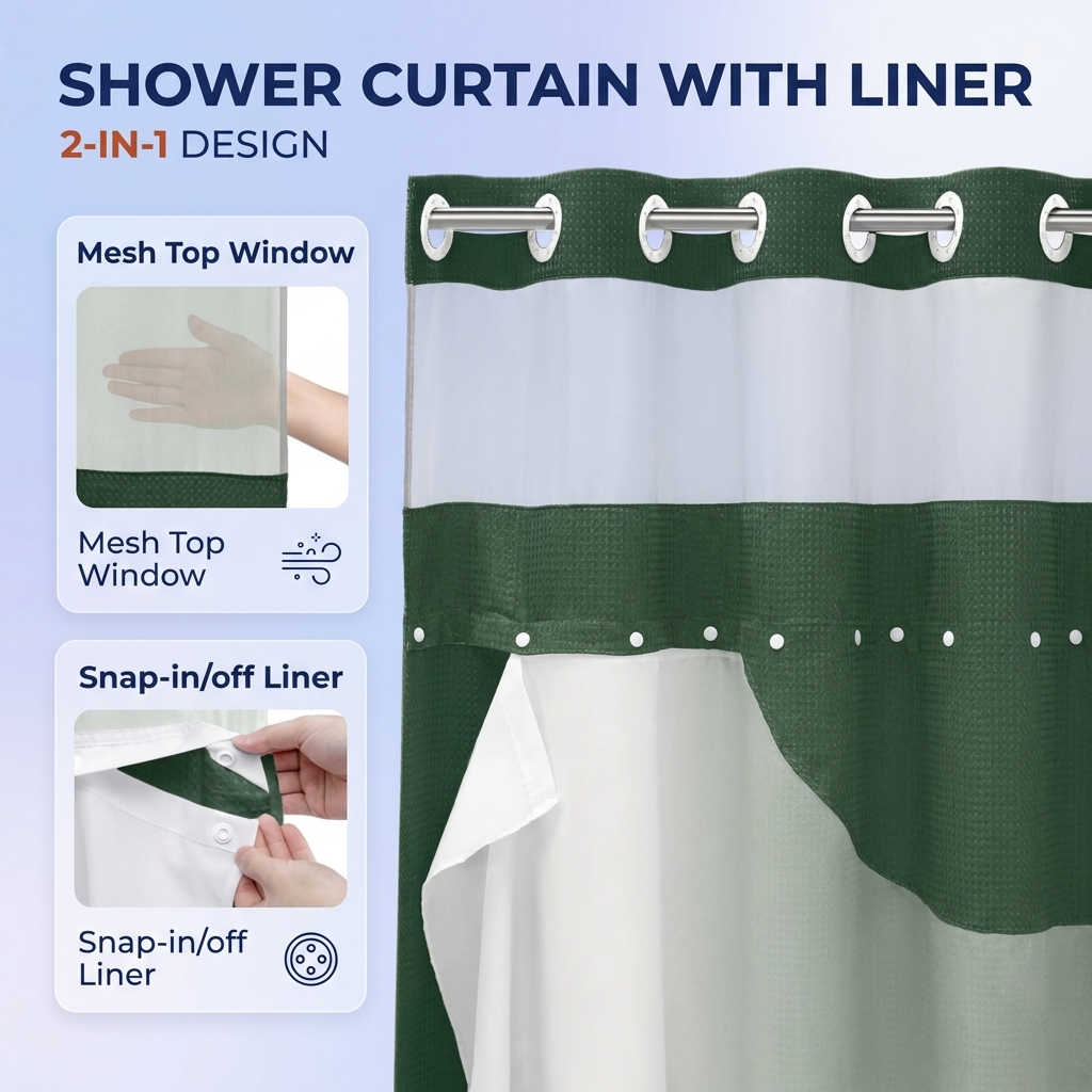 Goodinary® No Hook Shower Curtain