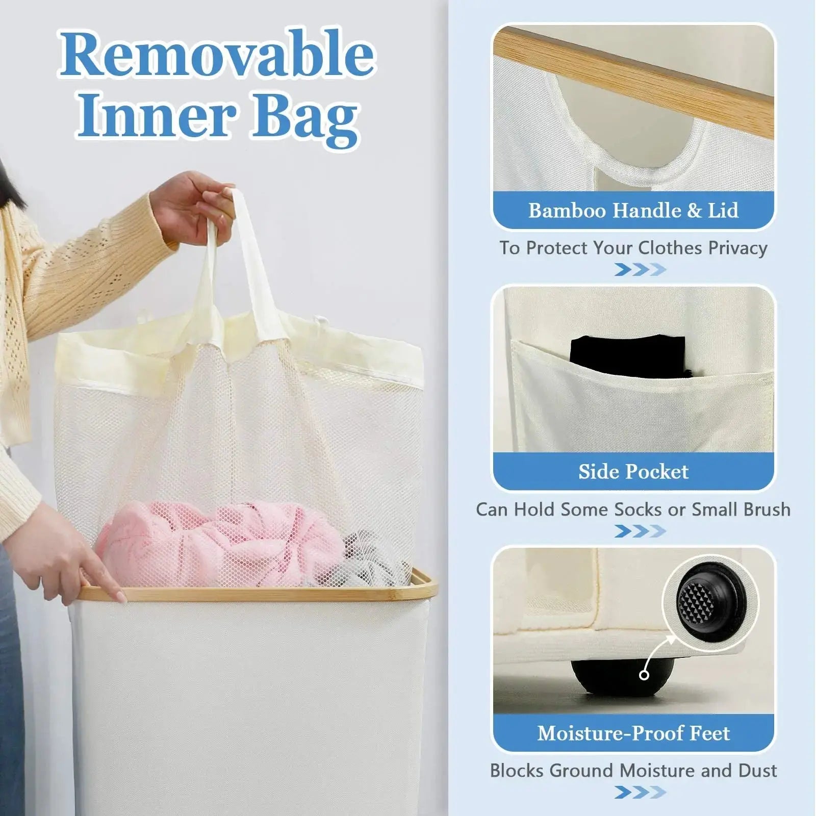 Goodinary® Large Foldable Laundry Basket with Lid - Goodinary