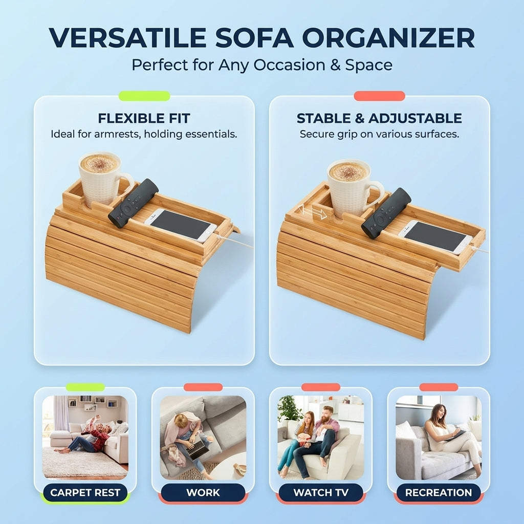 Goodinary® Foldable Bamboo Sofa Armrest Tray