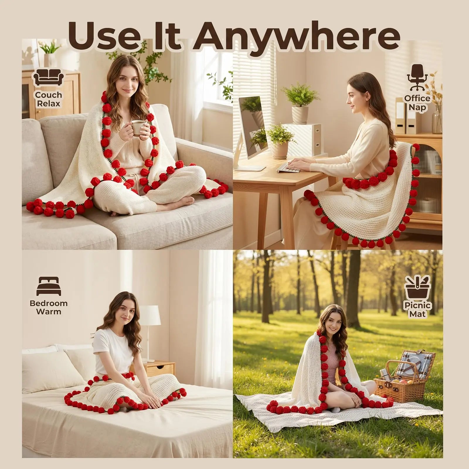 Goodinary® Crochet Rose Bouquet Blanket
