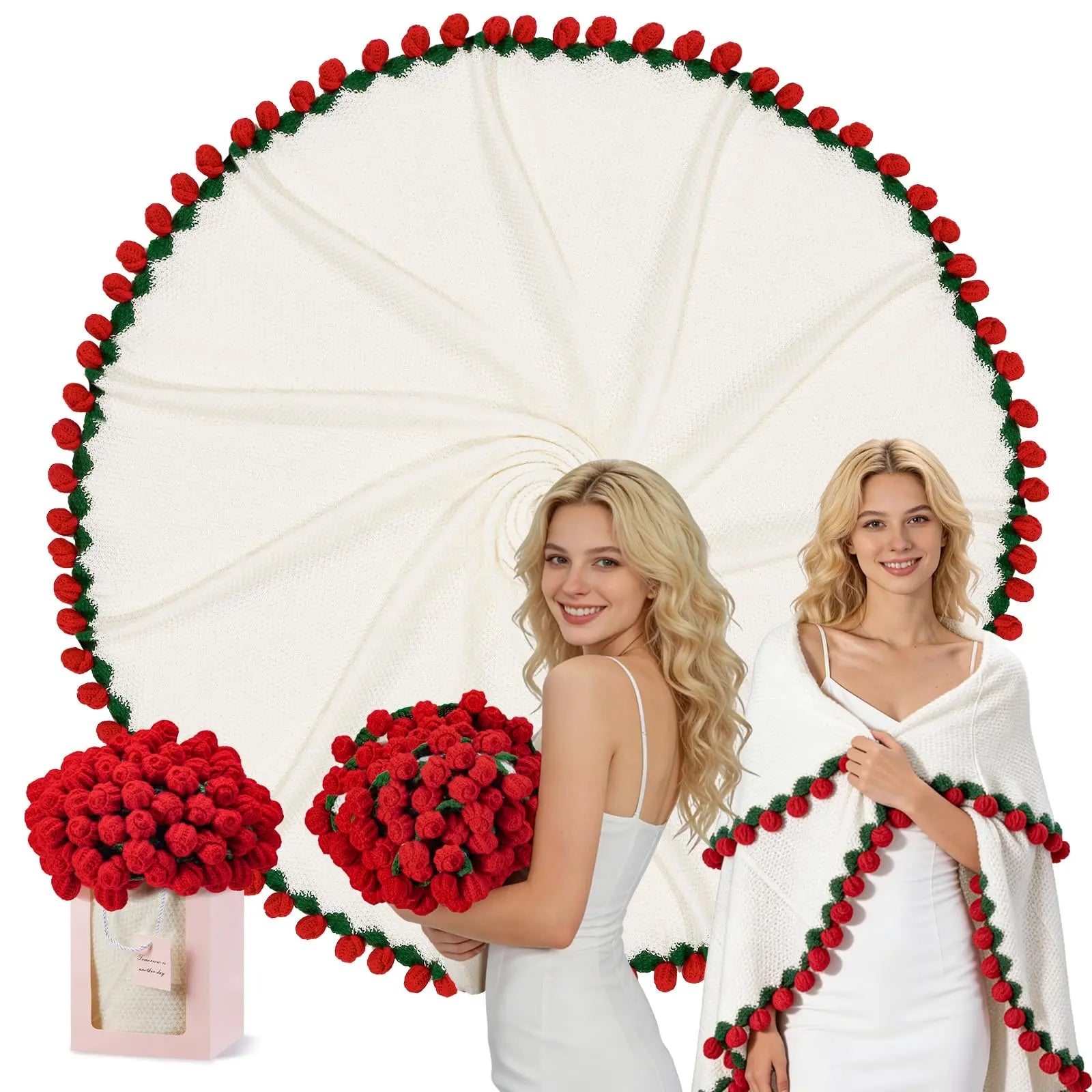 Goodinary® Crochet Rose Bouquet Blanket