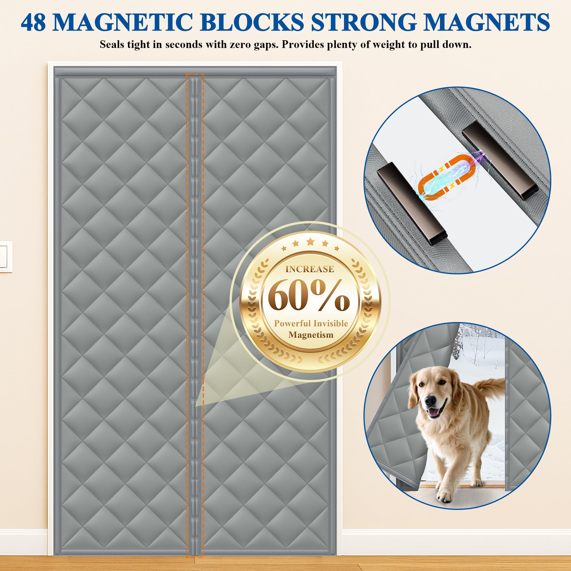 Goodinary® Waterproof Coldproof Magnetic Cotton Door Curtain