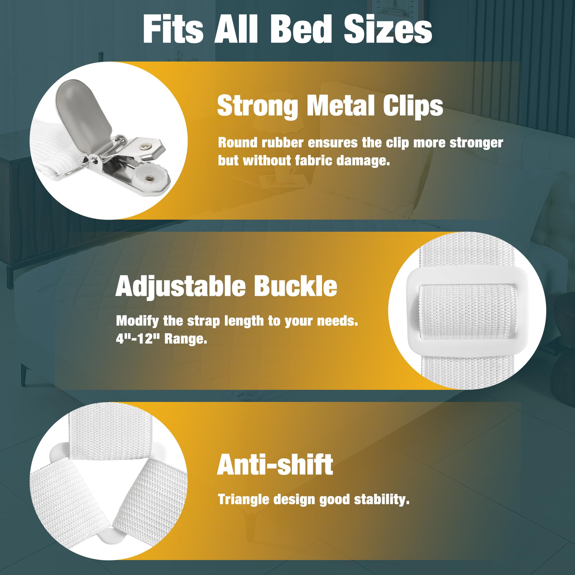 Goodinary® Adjustable Bed Sheet Fastener Straps (2pcs)