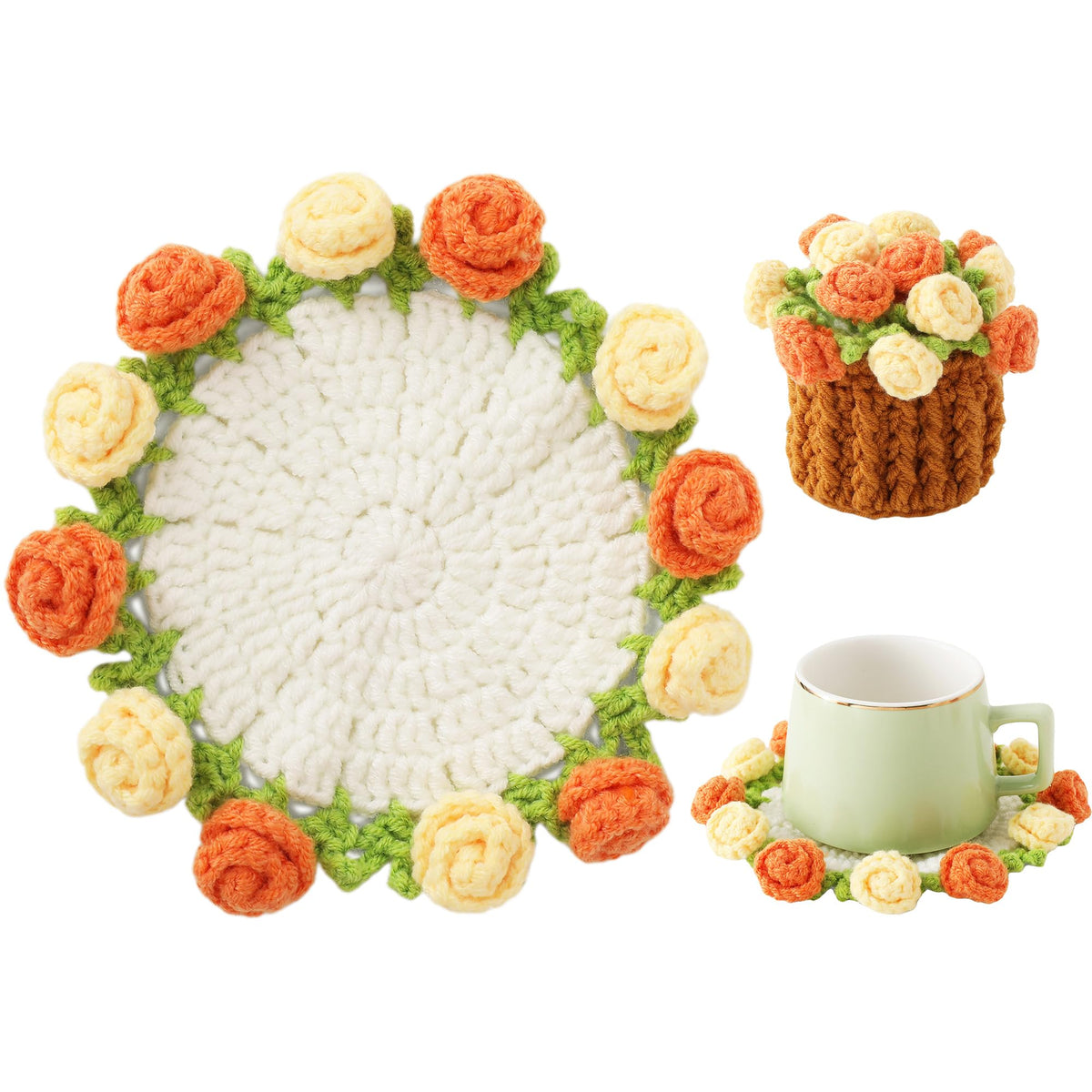 Office Object™ Crochet Rose Coasters