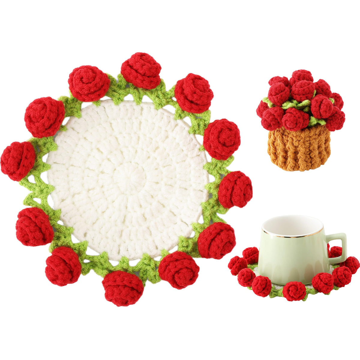 Office Object™ Crochet Rose Coasters