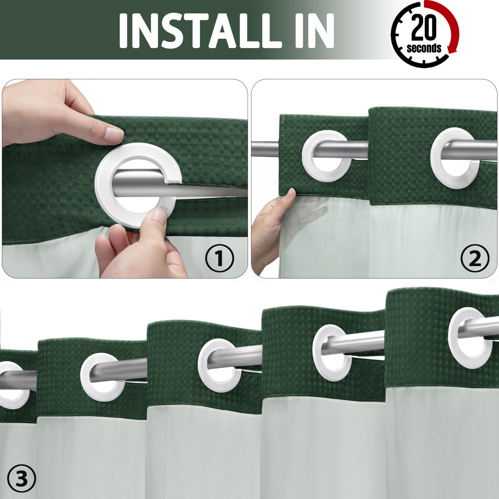 Goodinary® No Hook Shower Curtain