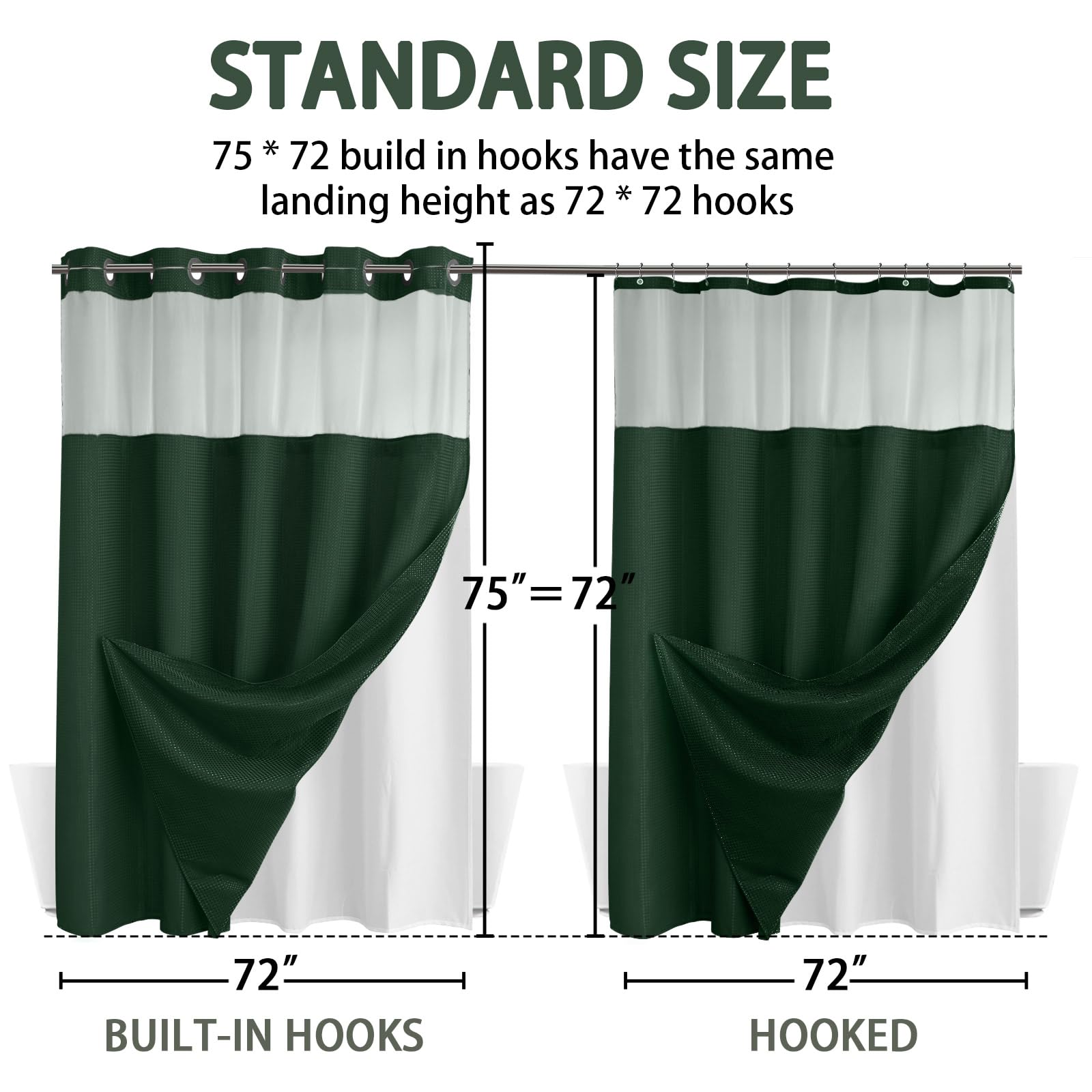 Goodinary® No Hook Shower Curtain