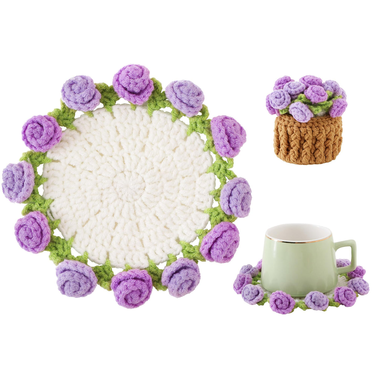 Office Object™ Crochet Rose Coasters