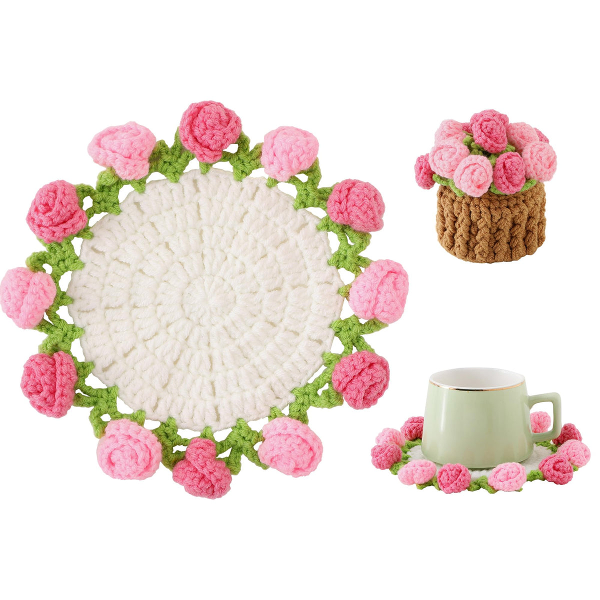 Office Object™ Crochet Rose Coasters