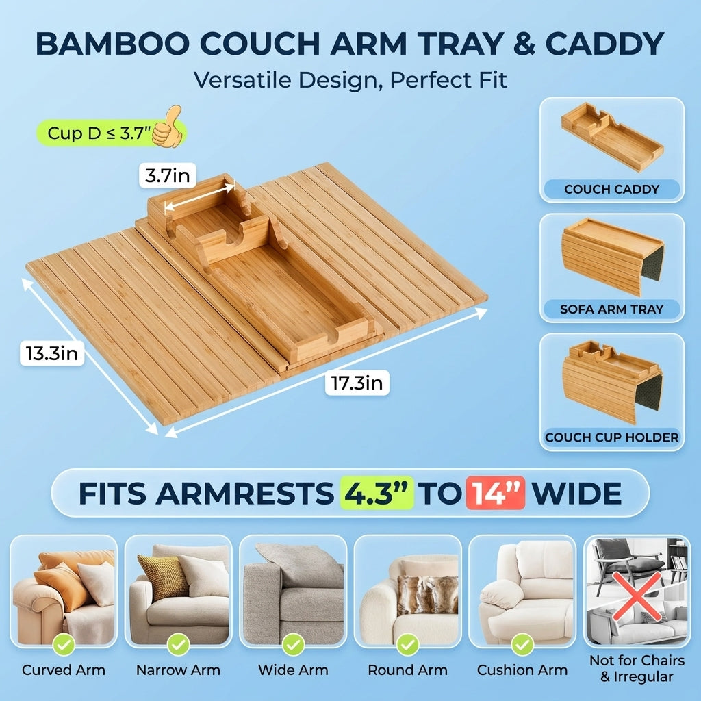 Goodinary® Foldable Bamboo Sofa Armrest Tray