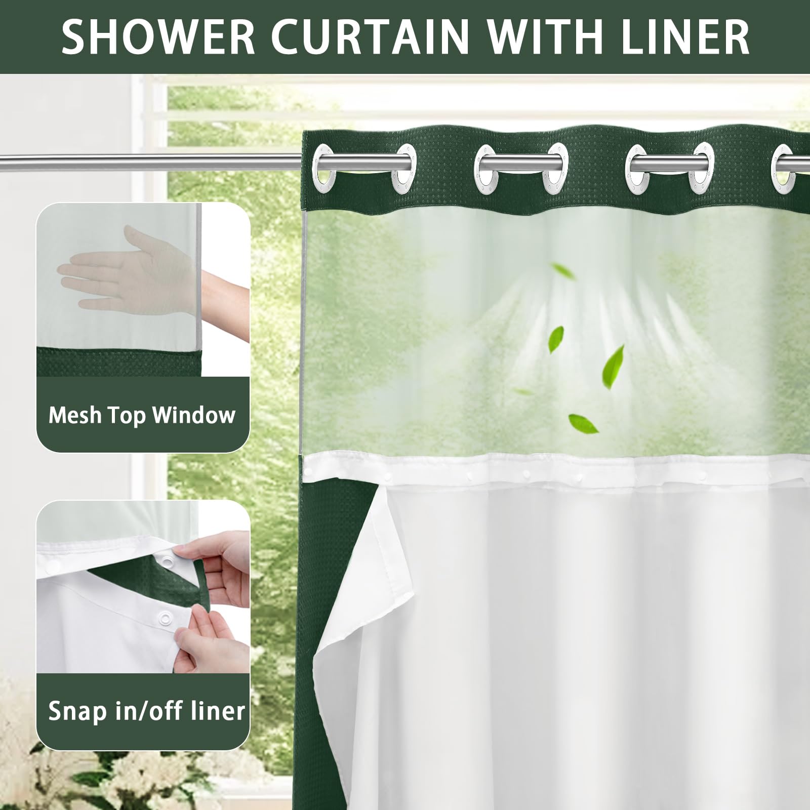 Goodinary® No Hook Shower Curtain