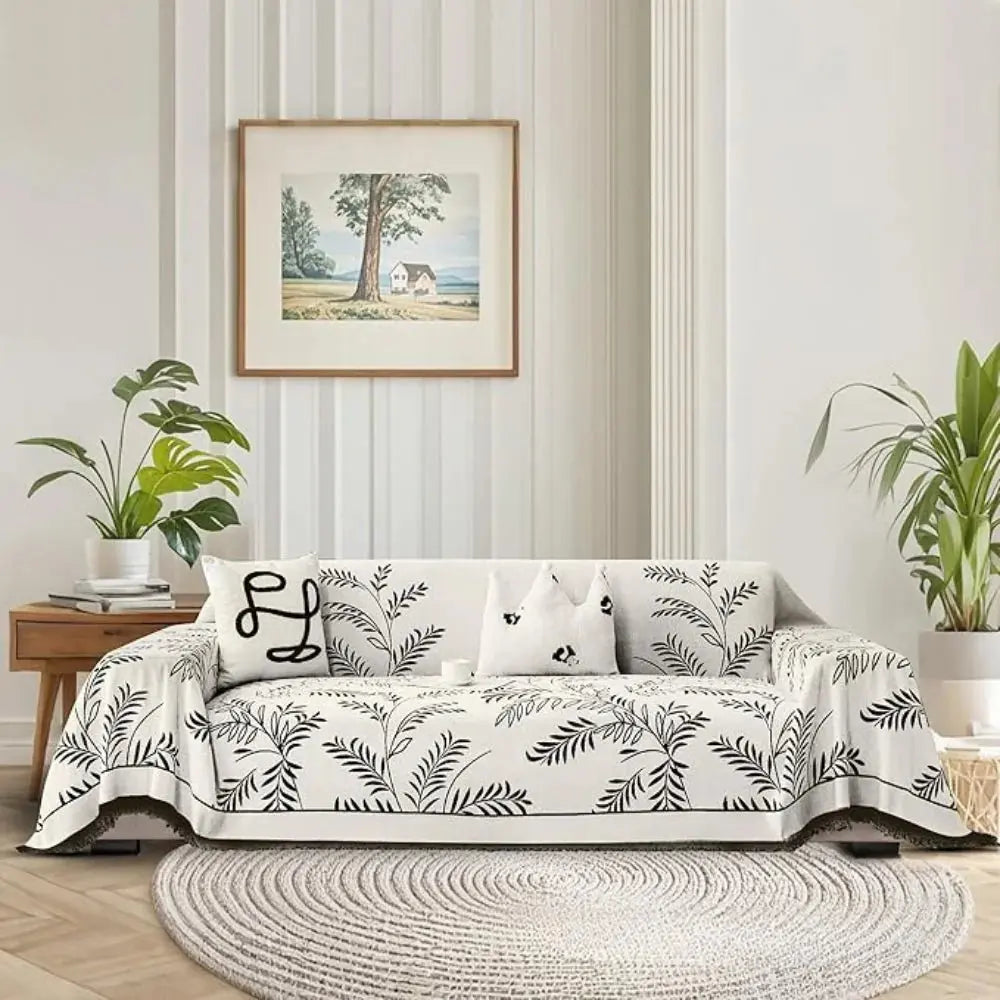 Goodinary® Chenille Jacquard Leaf Sofa Cover Blanket Goodinary