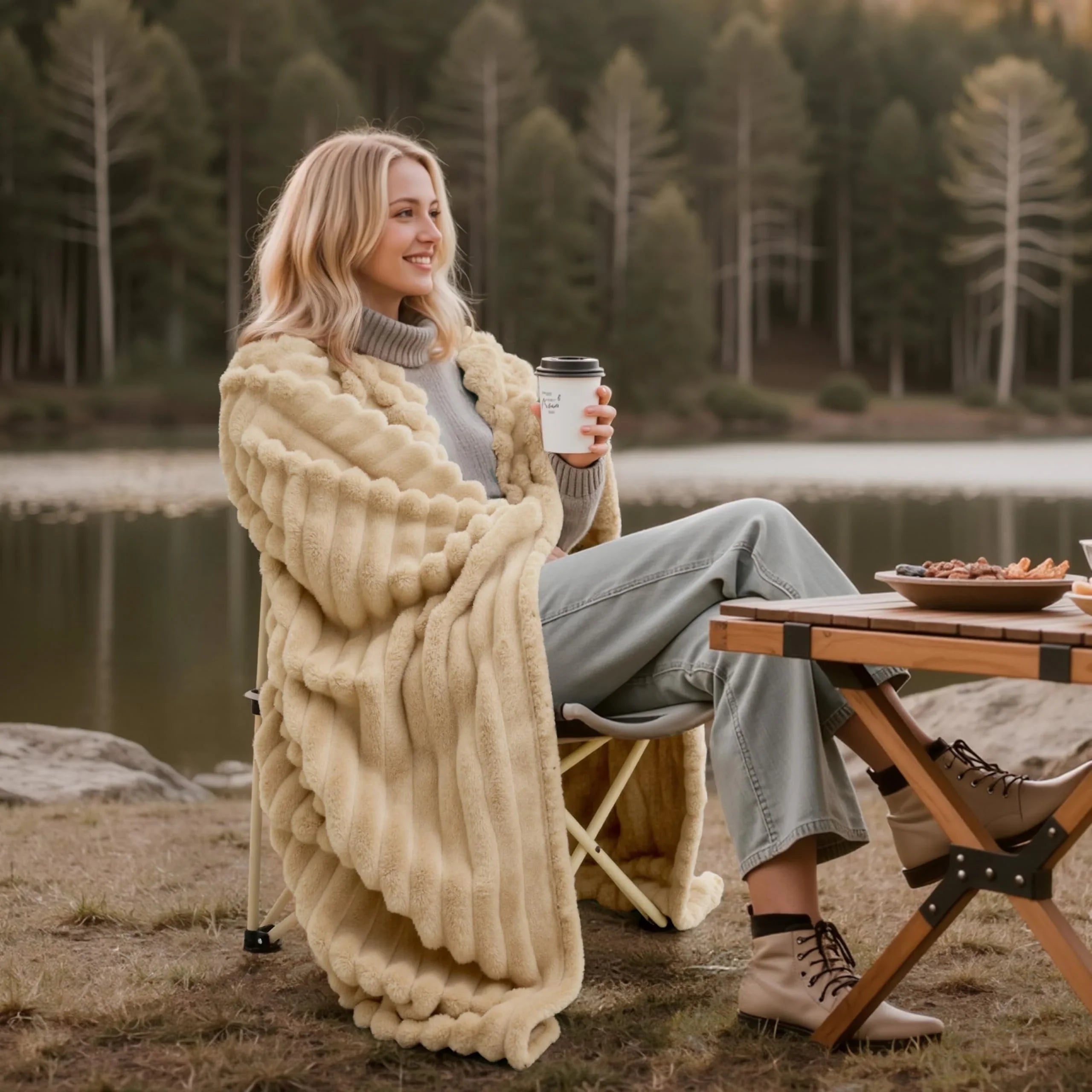 Goodinary® Soft Faux Rabbit Fur Throw Blanket