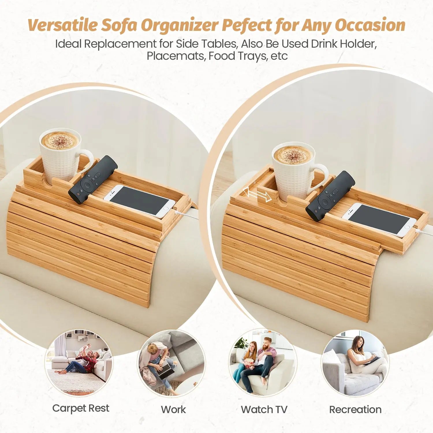 Goodinary® Foldable Bamboo Sofa Armrest Tray Goodinary