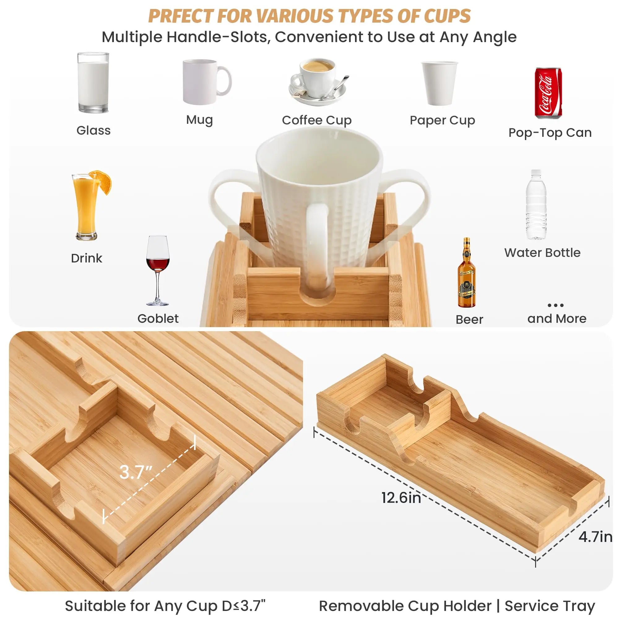 Goodinary® Foldable Bamboo Sofa Armrest Tray Goodinary